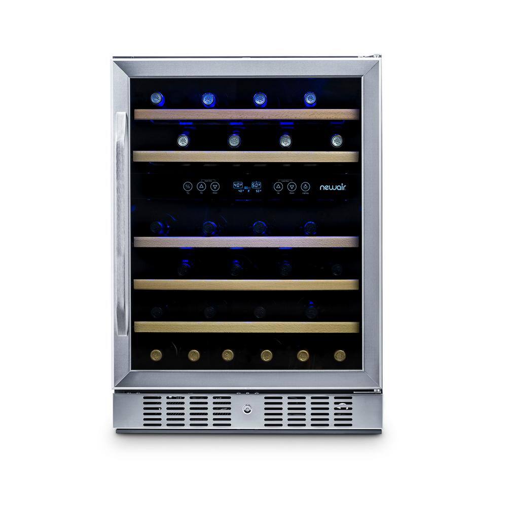 NewAir Dual Zone 46-Bottle Built-In Compressor Wine Cooler Fridge Quiet Operation and Beech Wood Shelves - Stainless Steel AWR-460DB