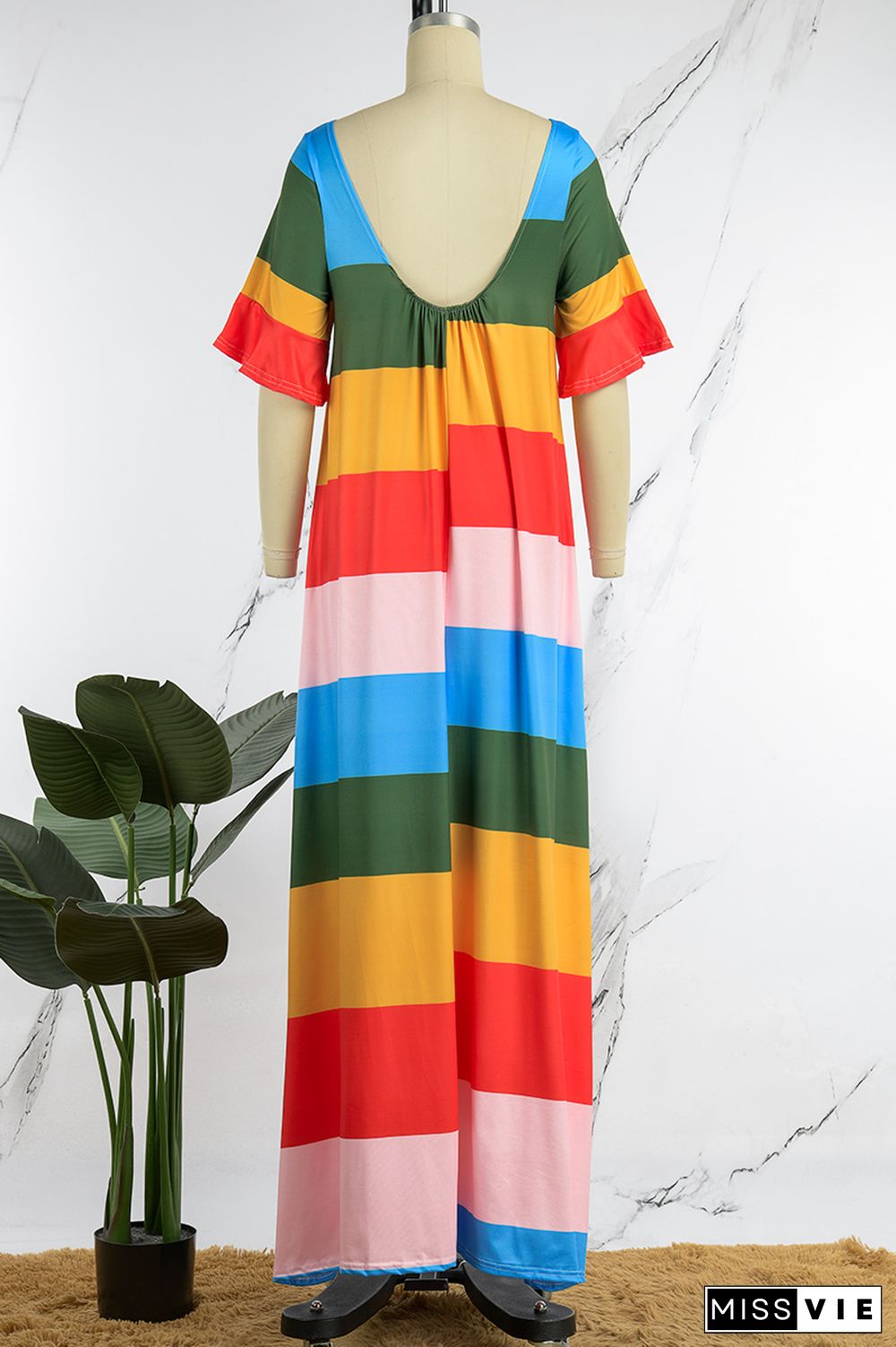 Green Casual Striped Patchwork O Neck A Line Dresses