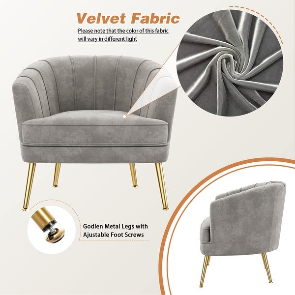 Velvet Accent Chair， Upholstered Modern Single Sofa Side Chair，Comfy Barrel Club Living Room Armchair