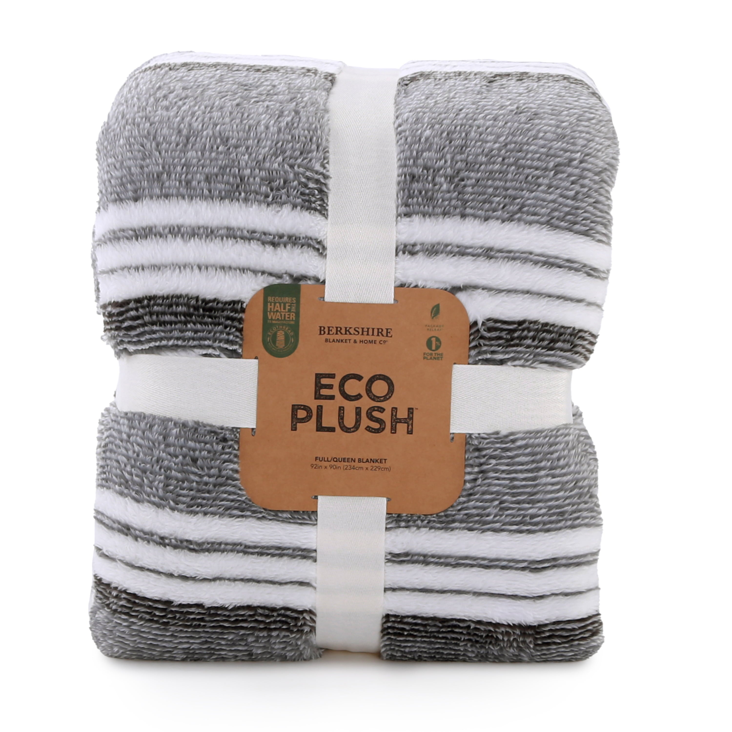 Berkshire Blanket Eco Plush Bed Blanket， Grey Stripe， Twin