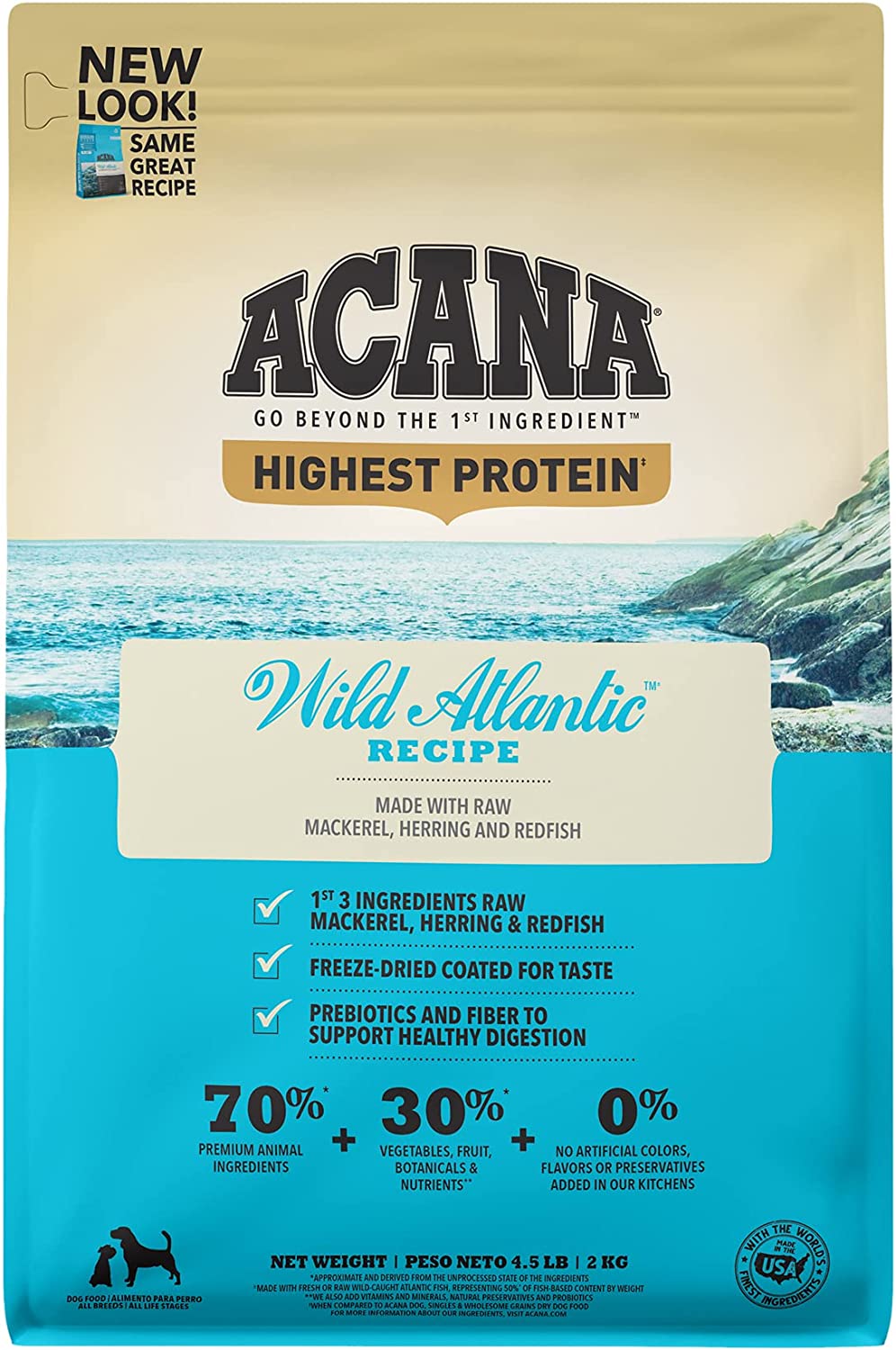 ACANA Highest Protein， Wild Atlantic， Grain Free Dry Dog Food， 4.5lb