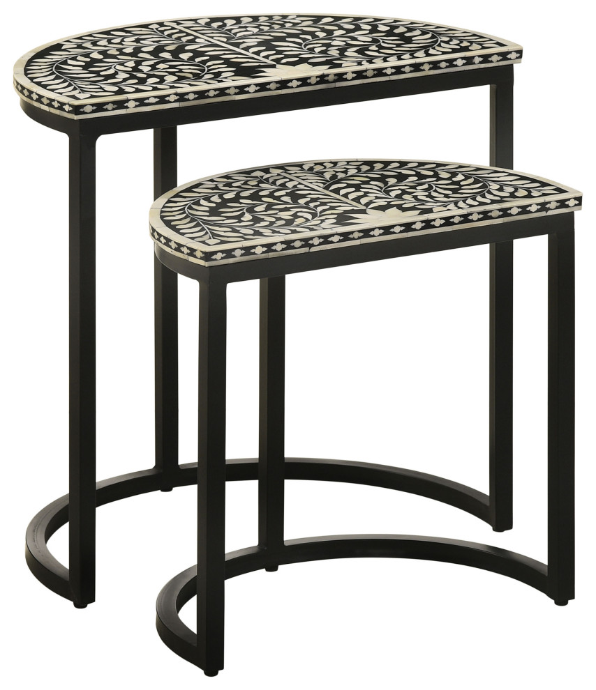 Zakiya 2 piece Demilune Nesting Table Black and White   Modern   Coffee Table Sets   by Modon  Houzz