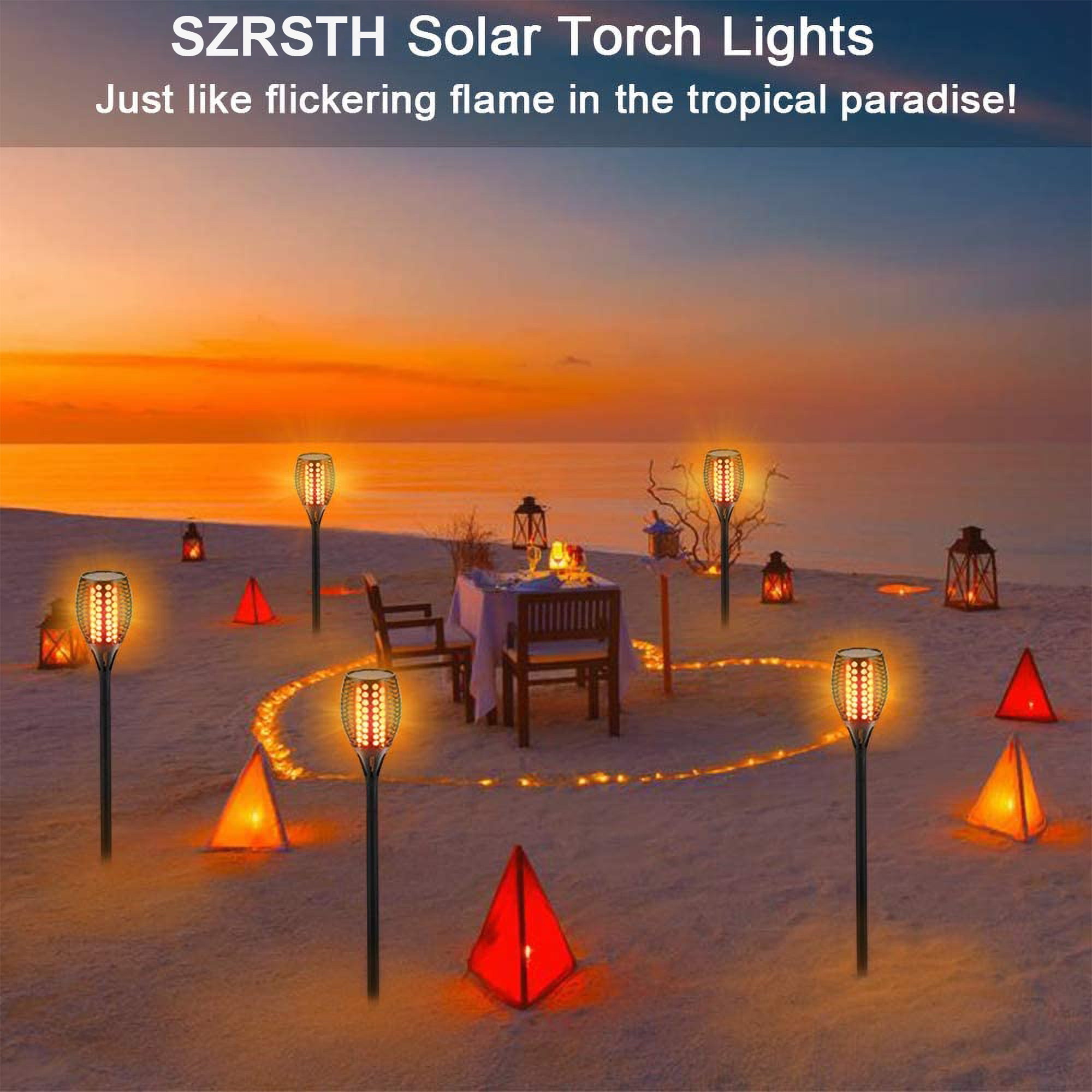 SZRSTH Solar Torch Lights, 48" Height Larger Solar Torches with Flickering Flames Outdoor Garden Indoor Decor - 4 Pack