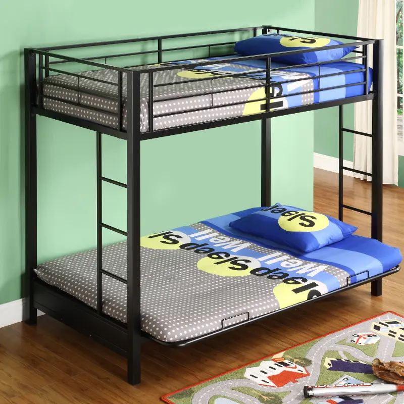 Black Metal Twin-Over-Full Bunk Bed with Futon- Walker Edison