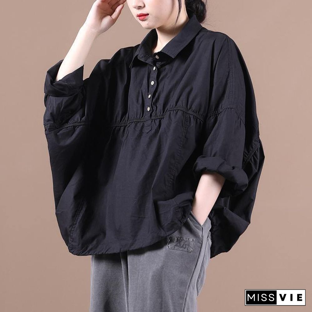 Modern black clothes lapel Cinched baggy blouse