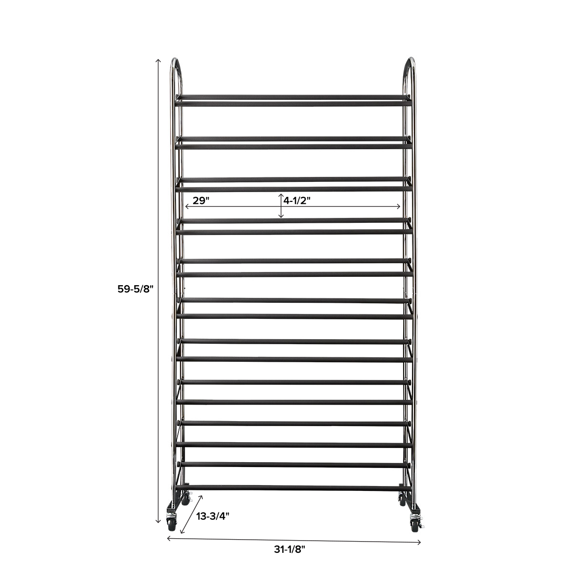 Chrome Metal 10Tier Rolling Shoe Rack