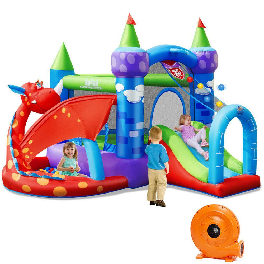 Gymax Kids Inflatable Bounce House Dragon Jumping Slide Bouncer Castle with 750-Watt Blower GYM04948