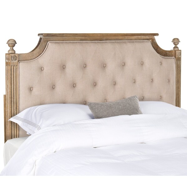 SAFAVIEH Rustic Wood Taupe Tufted Linen Queen Headboard - - 23591469