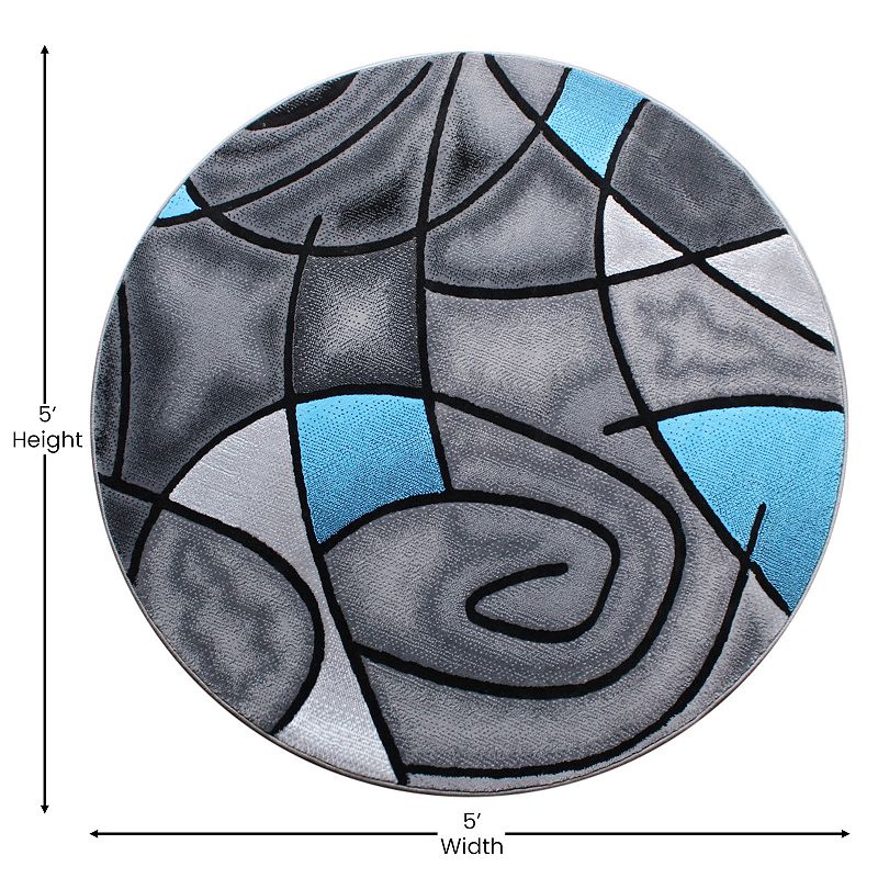 Masada Rugs Masada Rugs Trendz Collection 5'x5' Round Modern Contemporary Round Area Rug in Blue， Gray and Black