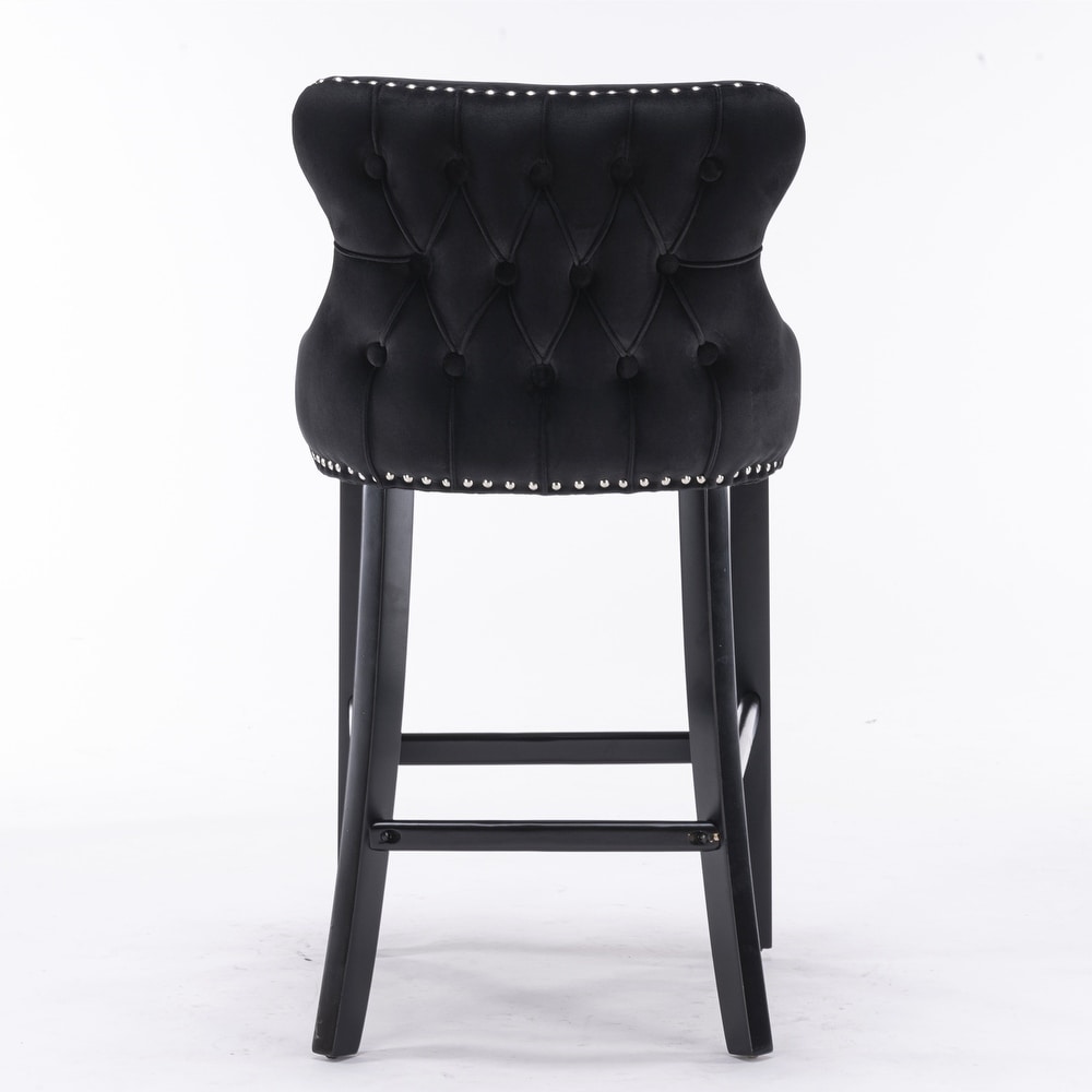 Contemporary Velvet Bar Upholstered Wing Back Barstools with Button Tufted Decoration and Wooden Legs  Set of 4