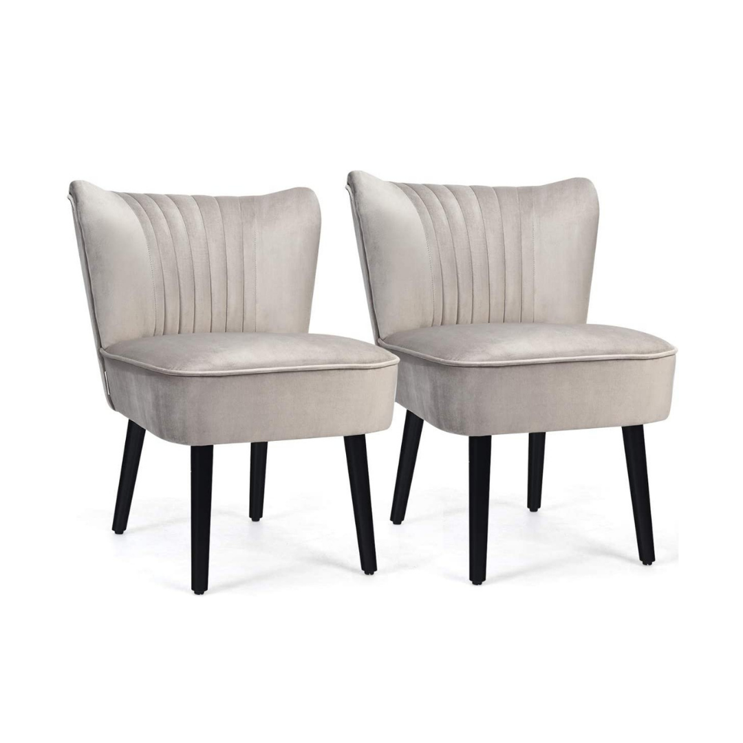 Set of 2 Velvet Accent Chair, Upholstered Modern Leisure Club Chairs w/ Solid Wood Legs