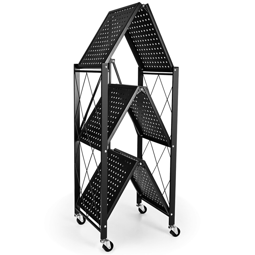 3 Tier Heavy Duty Foldable Metal Rack Storage Shelving with Wheels