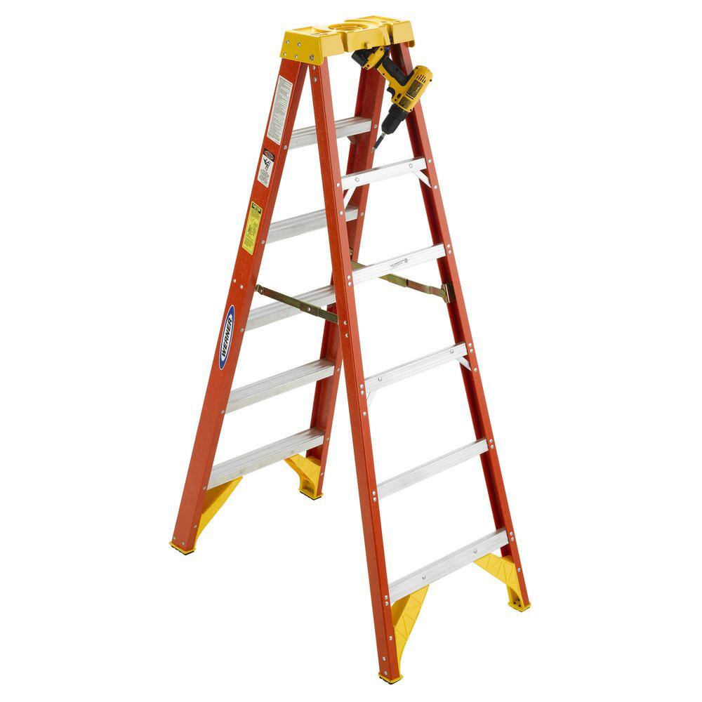 Werner 6 ft. Fiberglass Step Ladder (10 ft. Reach Height) 300 lbs. Load Capacity Type IA Duty Rating 6206