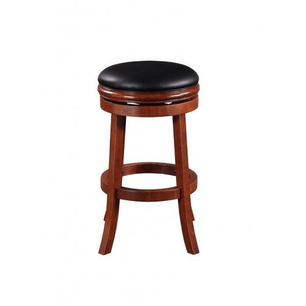 Sabi 30 inch Swivel Counter Stool， Solid Wood， Faux Leather， Brown， Black