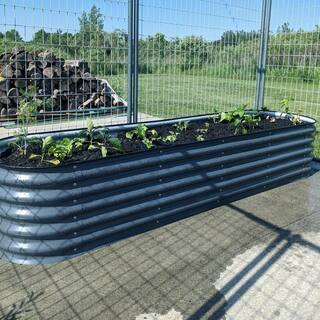 vego garden 17 in. 9-In-1 Modular Modern Gray Metal Raised Garden Bed Kit VB9N117MG