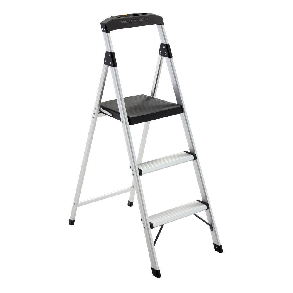 Gorilla Ladders 3-Step Aluminum Step Stool Ladder 250 lbs. Type I Duty Rating (9ft. Reach Height) GLA-3-2