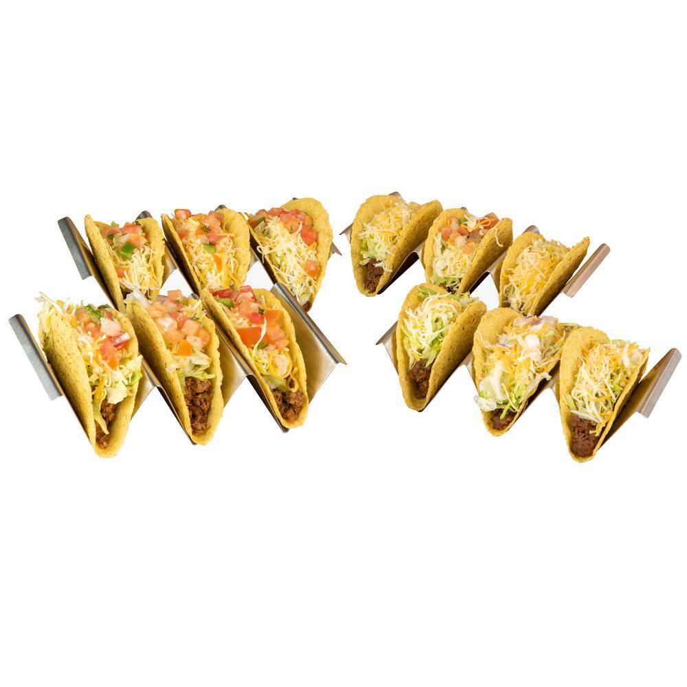 TACO TUESDAY 8.25 in. Stainless Steel Rectangular Taco Holder (Set of 4) TTTH4SS