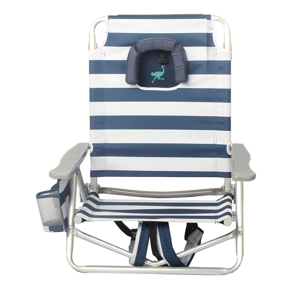 Ostrich On-Your-Back Sand Beach 6-Inch Off the Ground Chair， Navy Blue and White