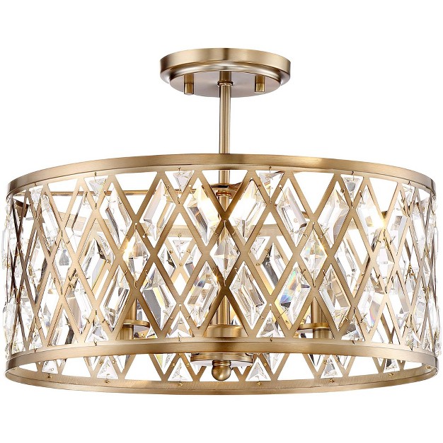 Wide Satin Brass 3 light Clear Glass Crystal For Bedroom Kitchen House