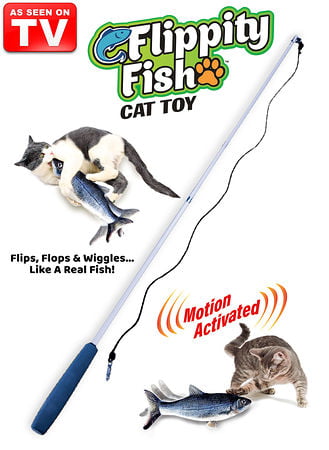 Flippity Fish Cat Toy， Interactive Cat Toy， Flips， Flops and Wiggles Like a Real Fish， Motion Activated， Cat Fun toy， Exercise for Cats， Includes Catnip， Helps Stop Clawing and Scratching， Animal Toys