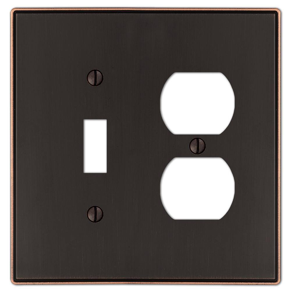 AMERELLE Ansley 2 Gang 1-Toggle and 1-Duplex Metal Wall Plate - Aged Bronze 70TDDB