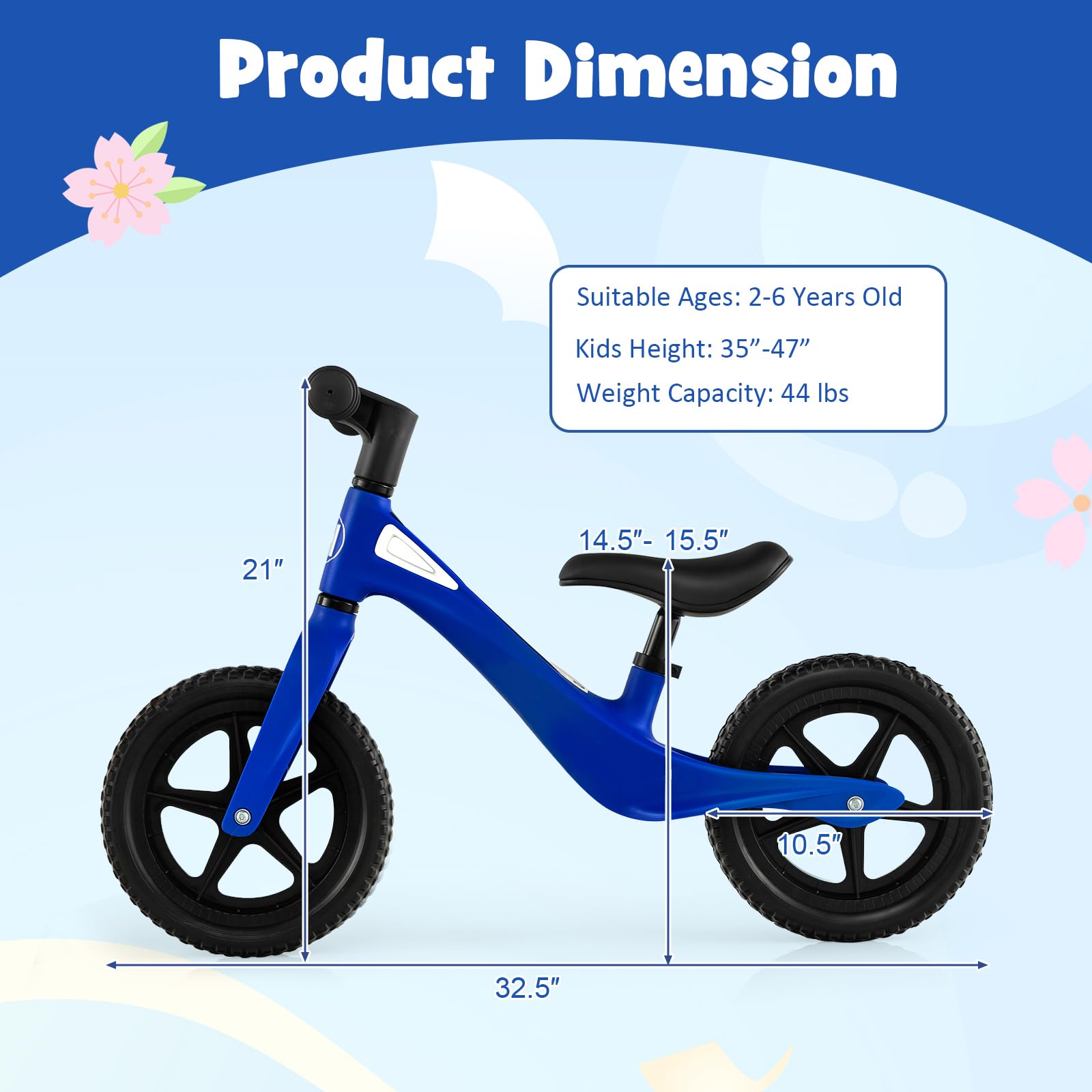 BABY JOY Kids Balance Bike, Lightweight Toddler Bicycle with Rotatable Handlebar & Adjustable Seat Height