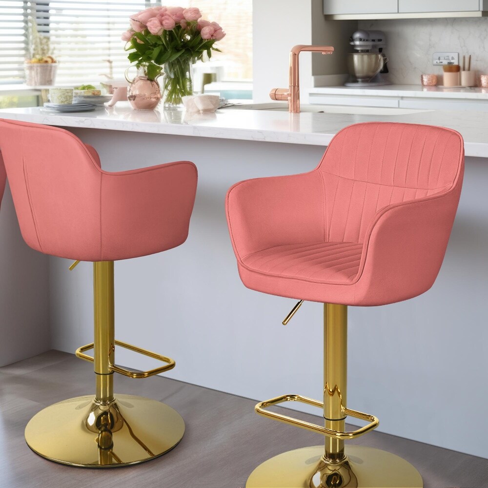 Moasis Velvet Swivel Bar Stools with Adjustable Height and Gold Stainless Steel Base