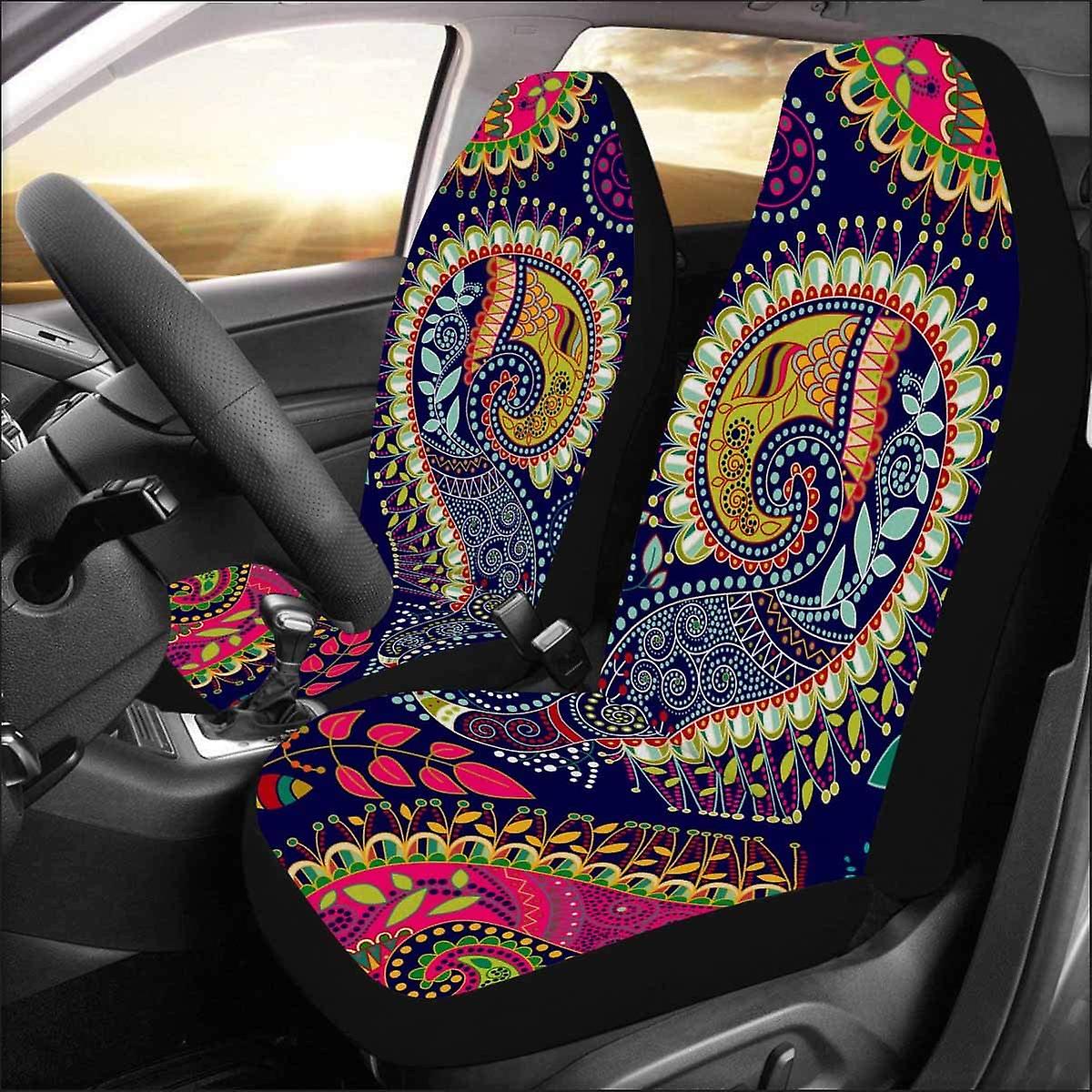 Set Of 2 Car Seat Covers Colorful Paisley Universal Auto Front Seats Protector Fits For Car，suv Sedan，truck