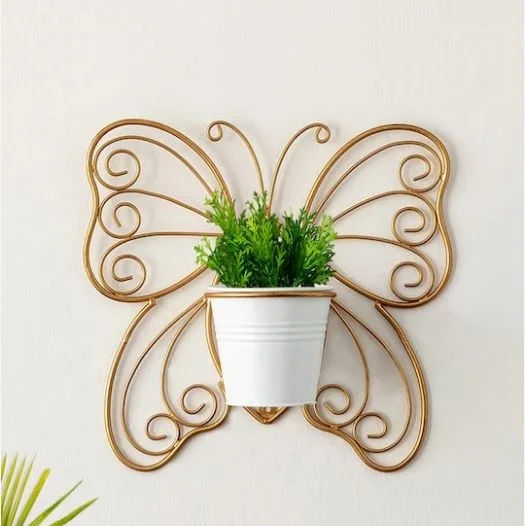 Balcony Outdoor Indoor butterfly shaped Iron wire Wall Metal Hanging Flower Pot Planter Holder