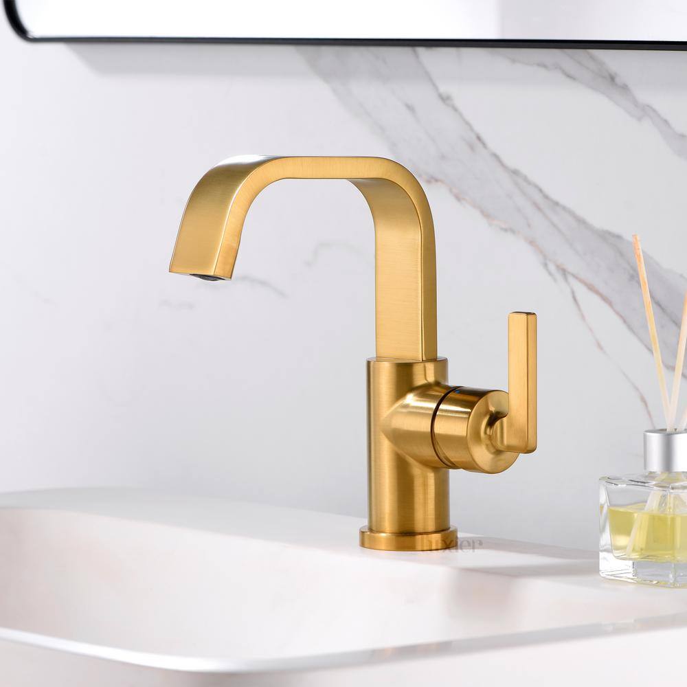 LUXIER Single Hole Single-Handle Bathroom Faucet with drain in Brushed Gold BSH14-SG