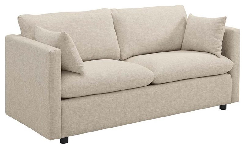 Home Square 2 Piece Contemporary Modern Polyester Sofa Set in Beige   Transitional   Sofas   by Homesquare  Houzz