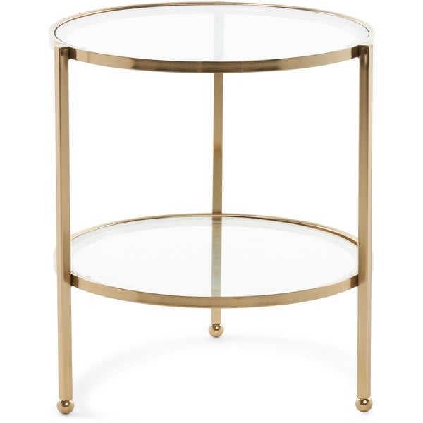 Adore Decor Addison Modern Glass and Metal Side Table， Decorative Small Accent for Living Room， 18