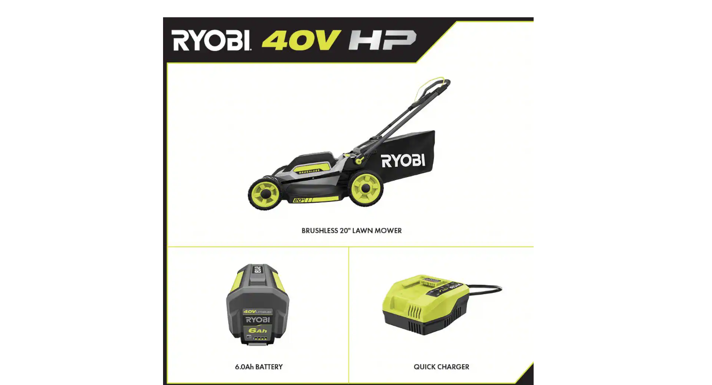 RYOBI RY401170VNM 40V HP Brushless 20 in. Cordless Battery Walk Behind Push Mower with 6.0 Ah Battery and Charger