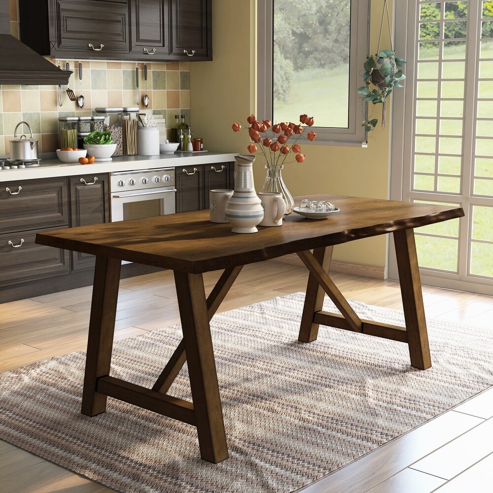 Furniture of America Leesie Rustic Walnut 71 inch Trestle Dining Table