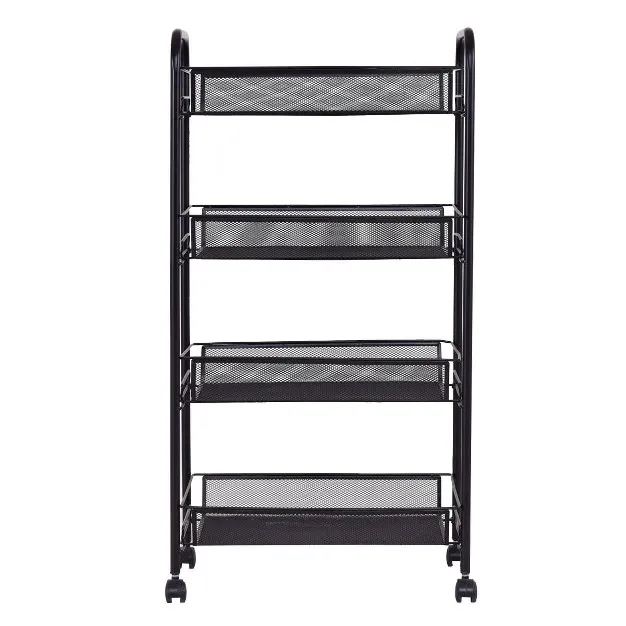 4 Tier Storage Rack Trolley Cart Home Kitchen Organizer Utility Baskets Black