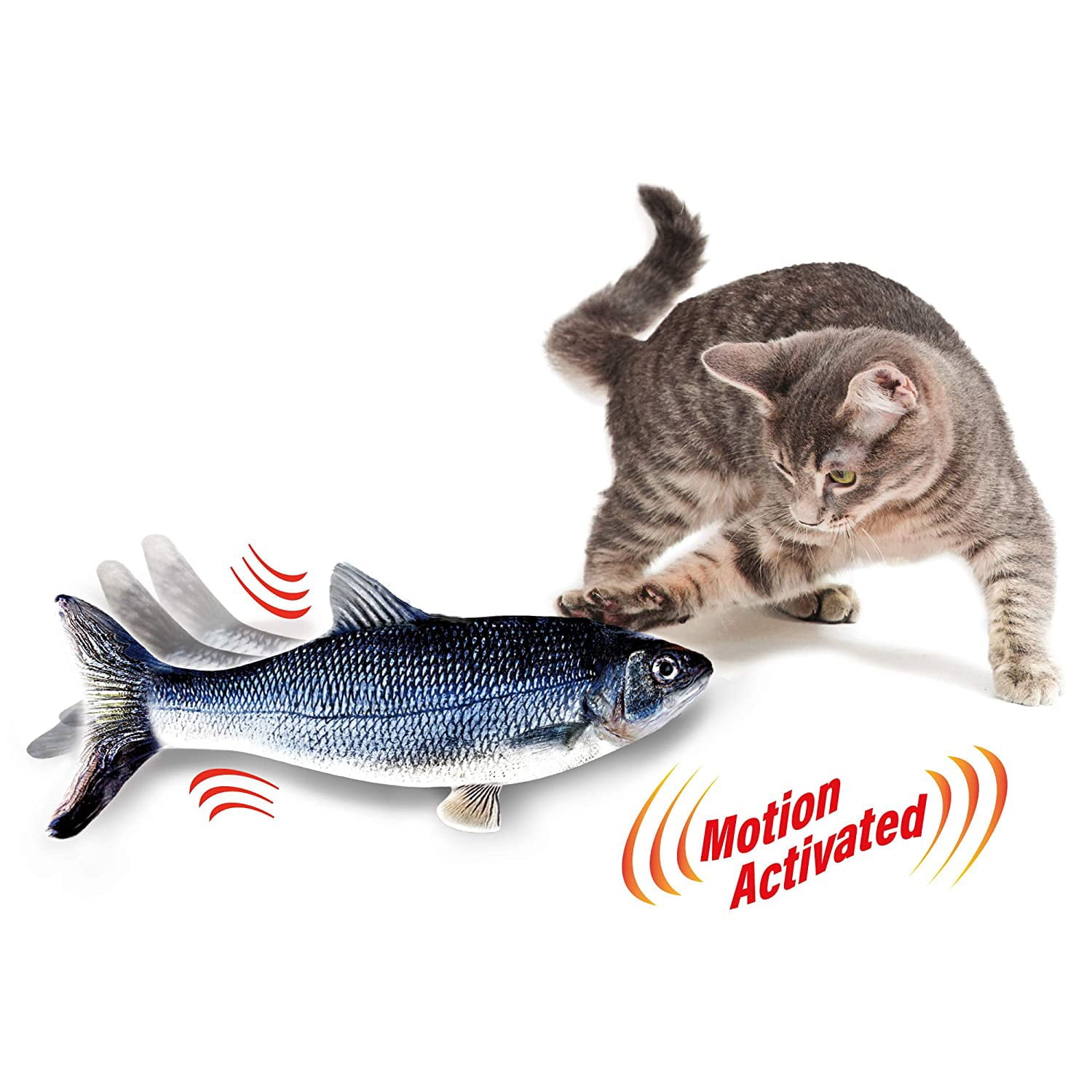 Flippity Fish Cat Toy， Interactive Cat Toy， Flips， Flops and Wiggles Like a Real Fish， Motion Activated， Cat Fun toy， Exercise for Cats， Includes Catnip， Helps Stop Clawing and Scratching， Animal Toys