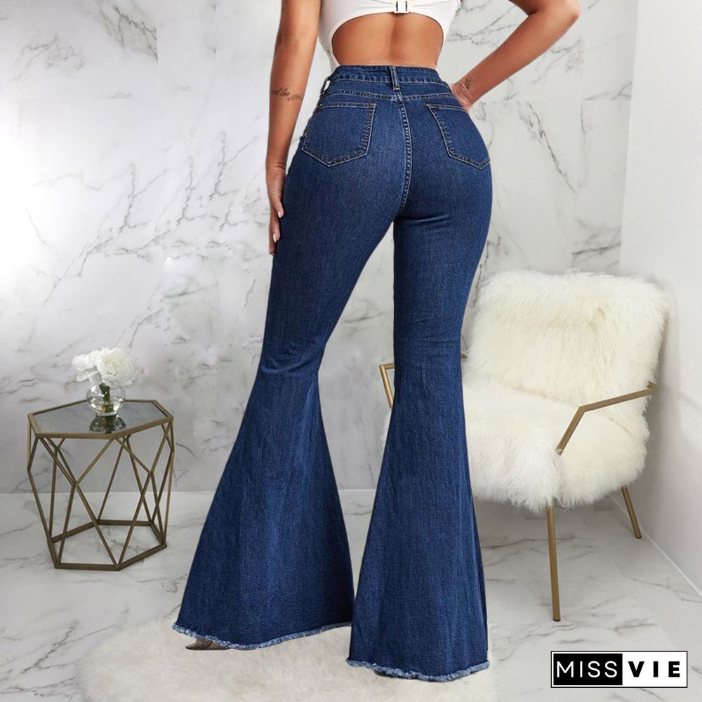 Fashion All-match Slim Wide-leg Washed Denim Flared Pants