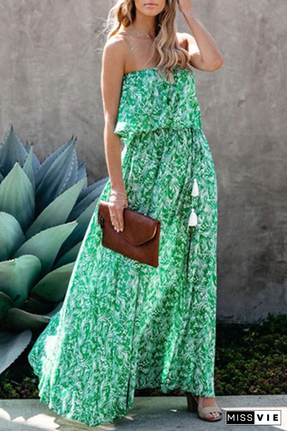 Fashion Street Print Slit Strapless A Line Dresses