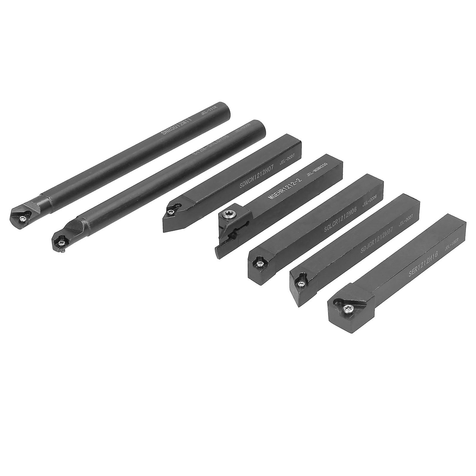 7pcs 12mm Shank Diameter Lathe Turning Tool Holder Boring Bar Inserts Set For Processing Steel Parts