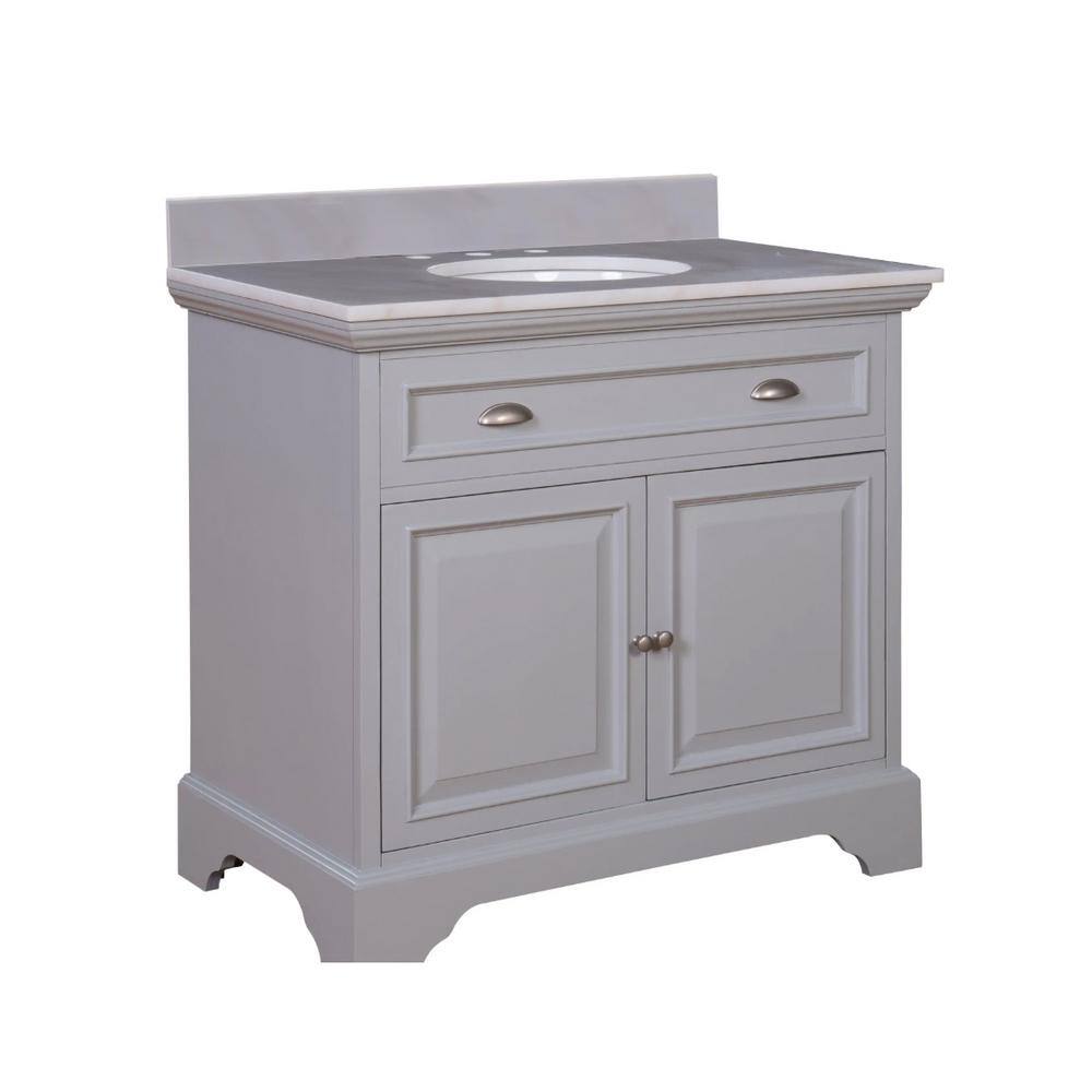 Home Decorators Collection Sadie 38 in. W x 21.5 in. D x 35 in. H Vanity in Dove Grey with Marble Vanity Top in Natural White with White Sink MD-V1833