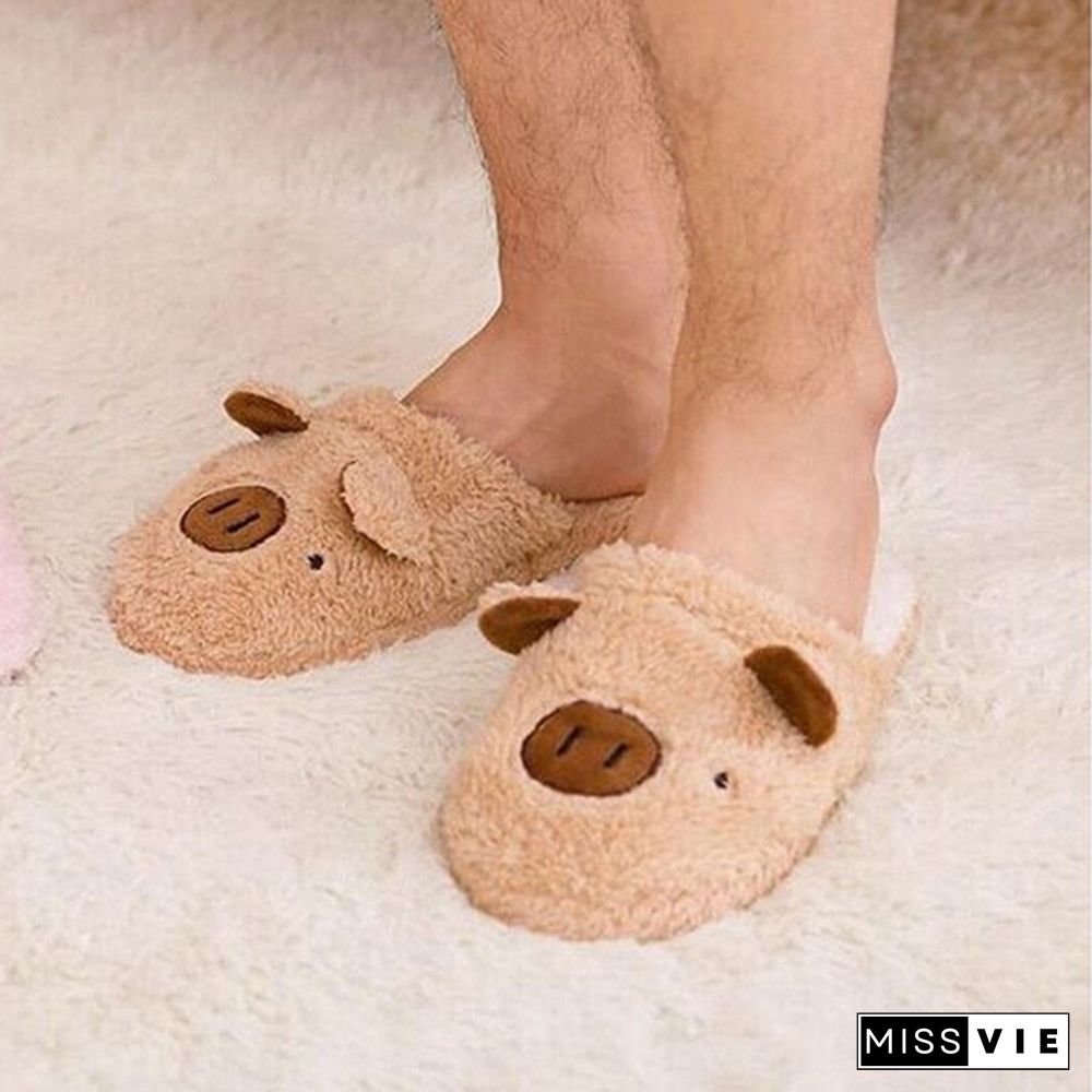 Lovely Men Women Couple Winter Pig Indoor House Slippers Anti-Slip Home Warm Shoes Gift