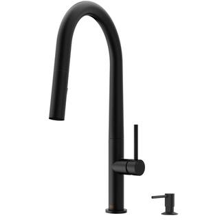 VIGO Greenwich Single Handle Pull-Down Sprayer Kitchen Faucet Set with Soap Dispenser in Matte Black VG02029MBK6