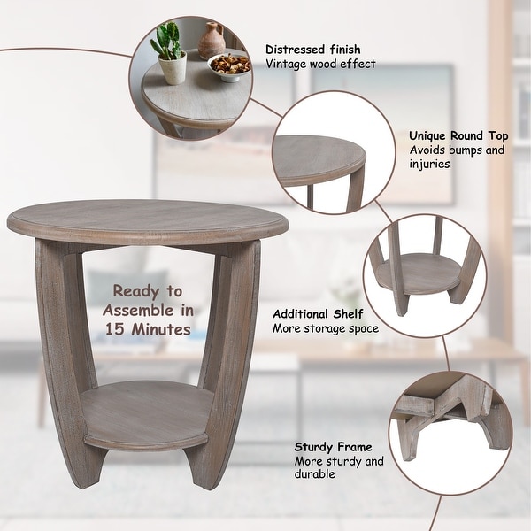 COZAYH Rustic Farmhouse End Table With Storage Shelf