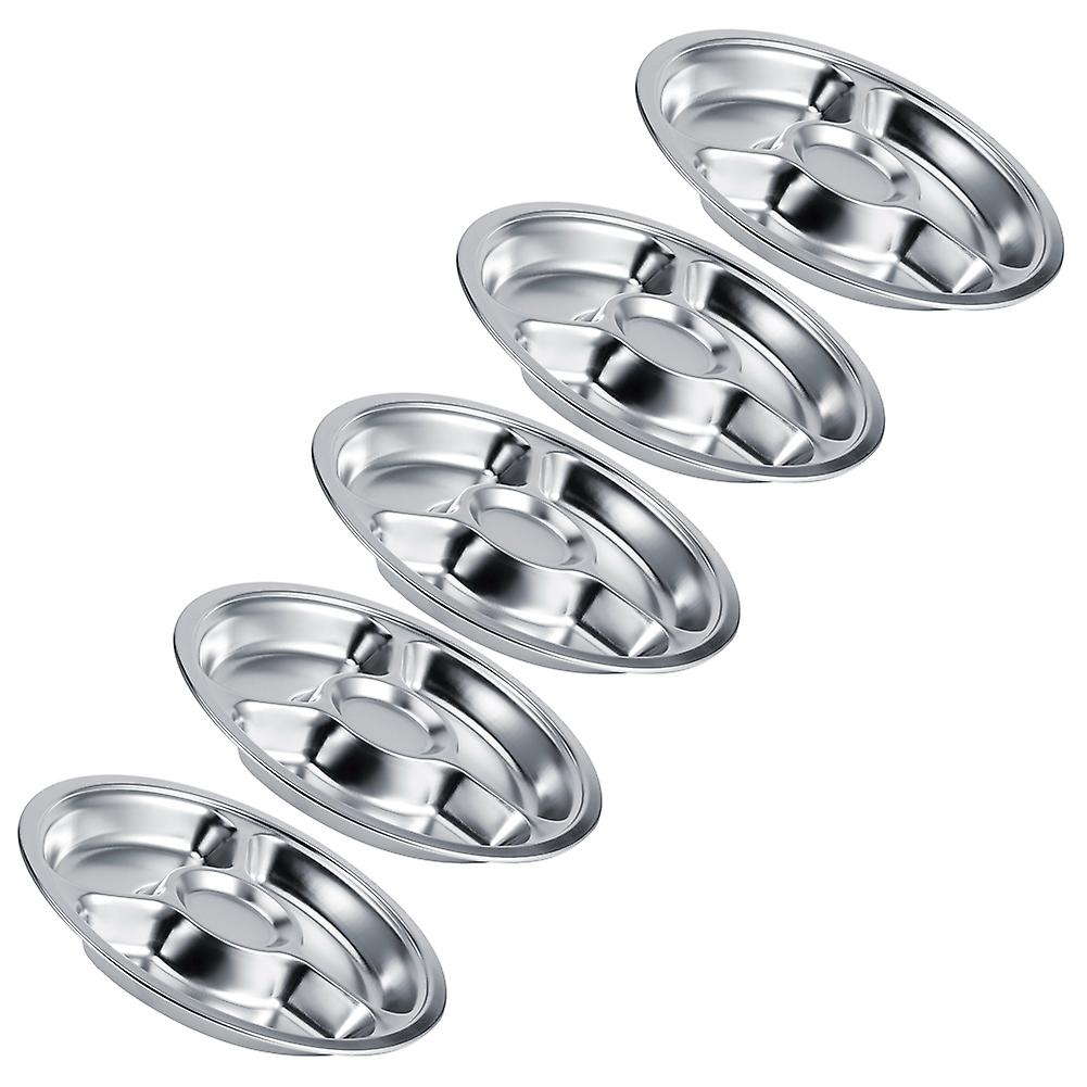 5pcs Thicken 304 Stainless Steel Round Divided Service Plate Dinner Tray Tableware For Kid4section