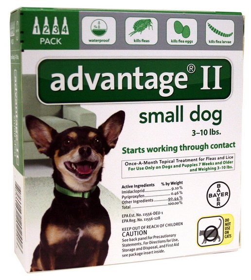 Advantage II Small Dog 3 10 lbs  4 Pack  Green