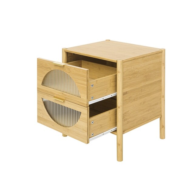 2 Drawer End Table Bamboo Side Table for Bedroom Living Room