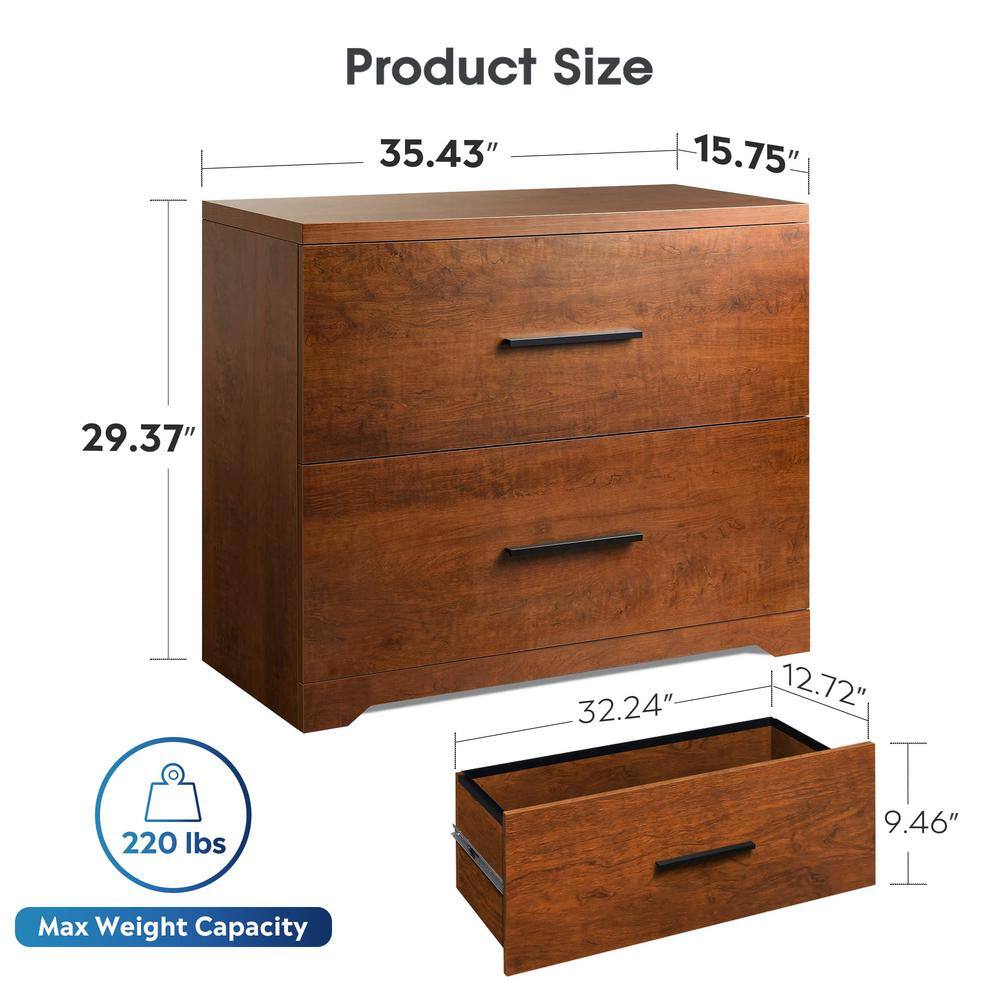 2-Drawer Wood Walnut File Cabinets with Anti-Tilt Mechanism SXB056844