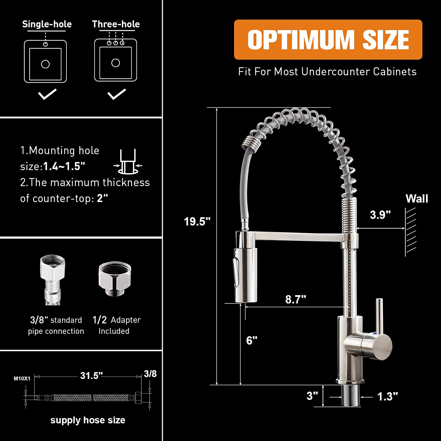 APPASO Modern Spring Commercial Pull Down Kitchen Faucet Brushed Nickel 163BN