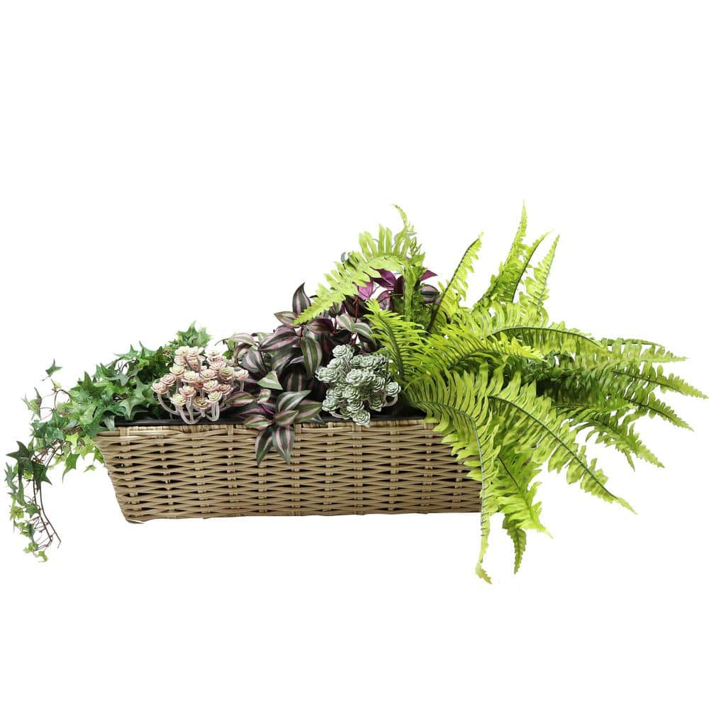 Sunnydaze Decor Sunnydaze Hanging Rectangle Polyrattan Rail Planter with Liner - Light Brown NHU-553