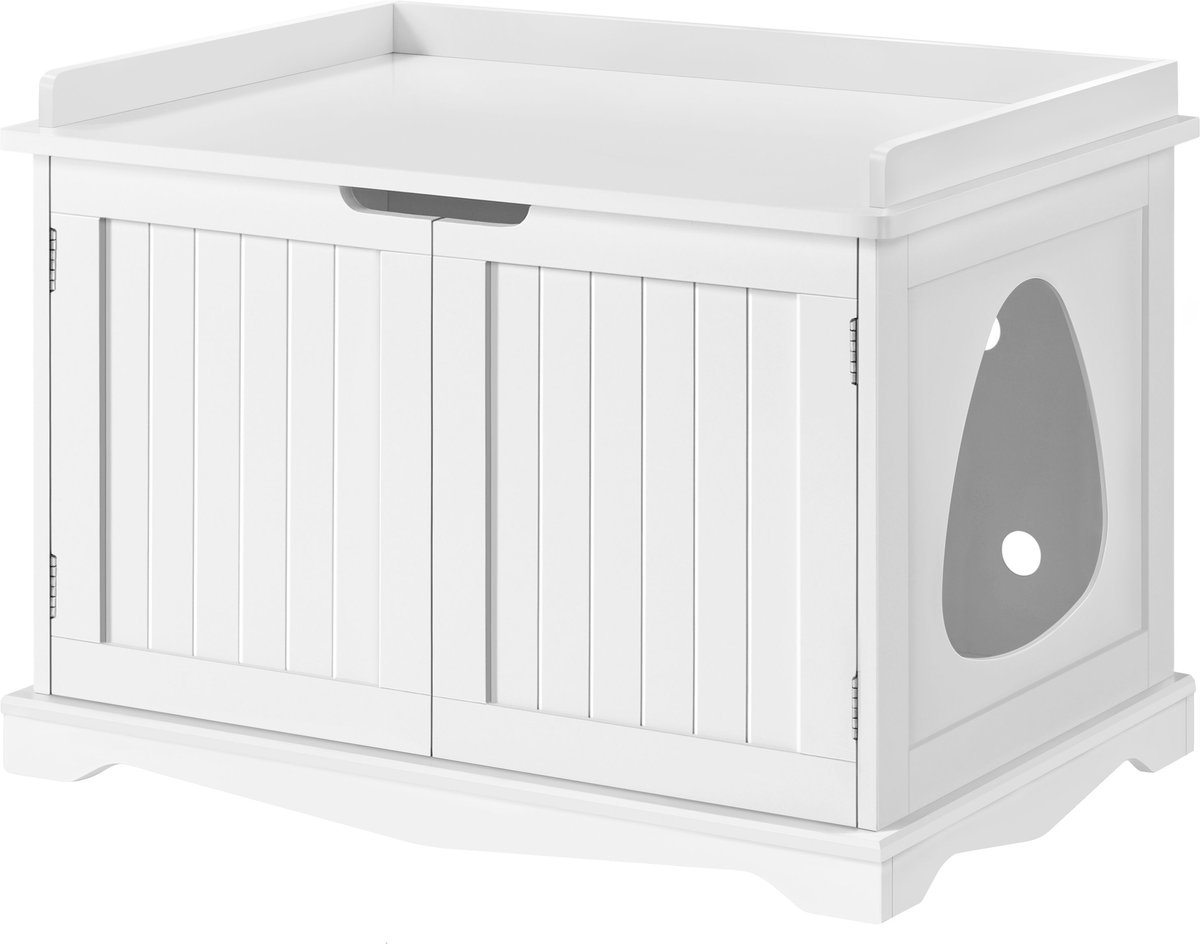 Yaheetech Litter Box Furniture Cat House， White， Large